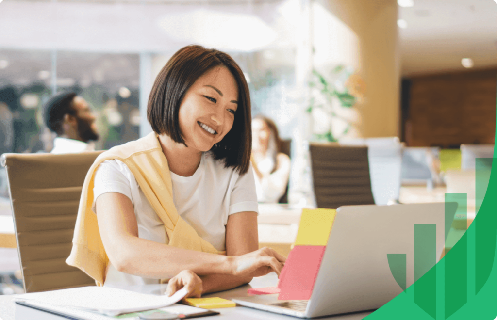 happy woman at desk